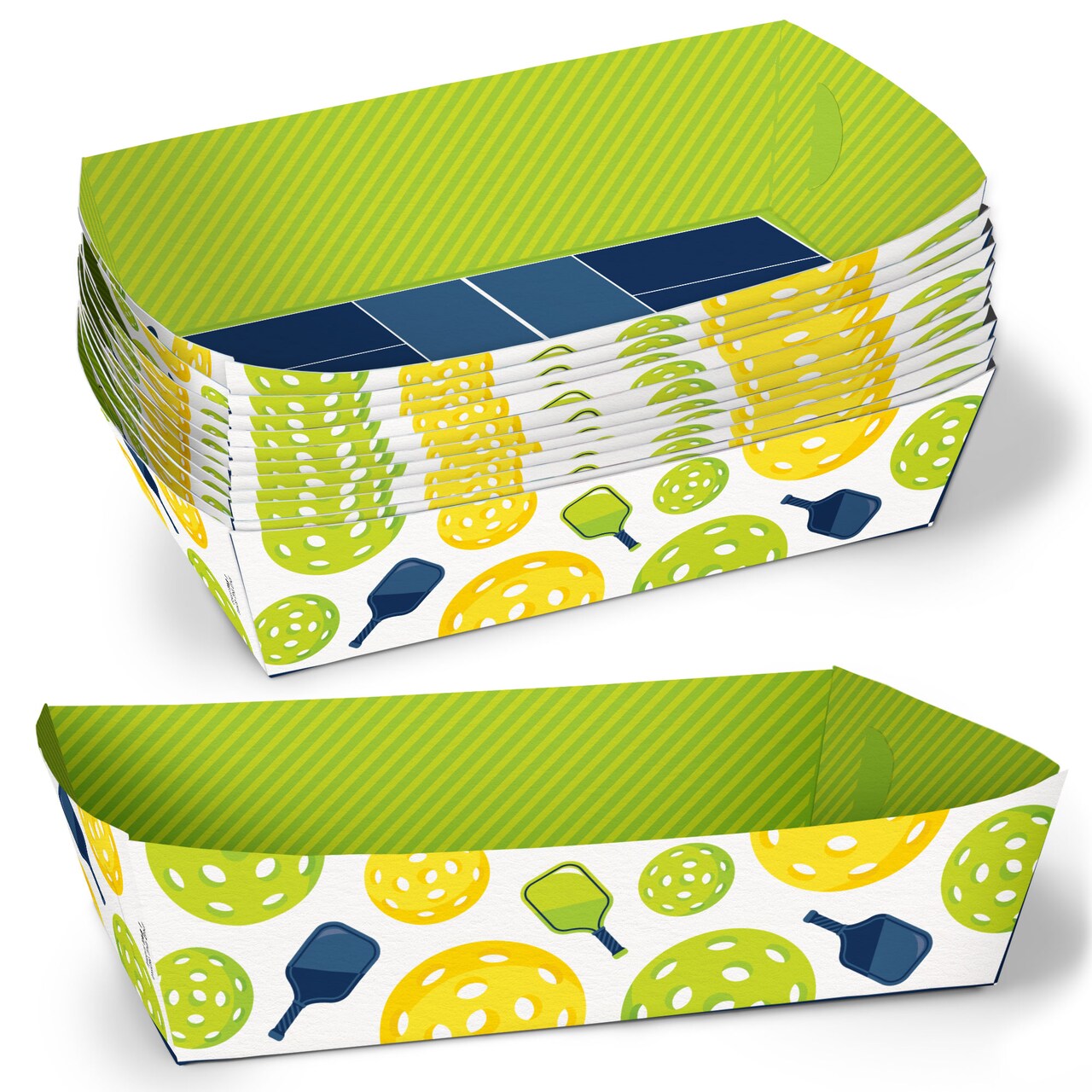 Big Dot of Happiness Pickleball Party Paper Food Trays, Disposable Food Boats for Birthday or Retirement, Double-Sided Paper Meal Holders - 12 Ct
